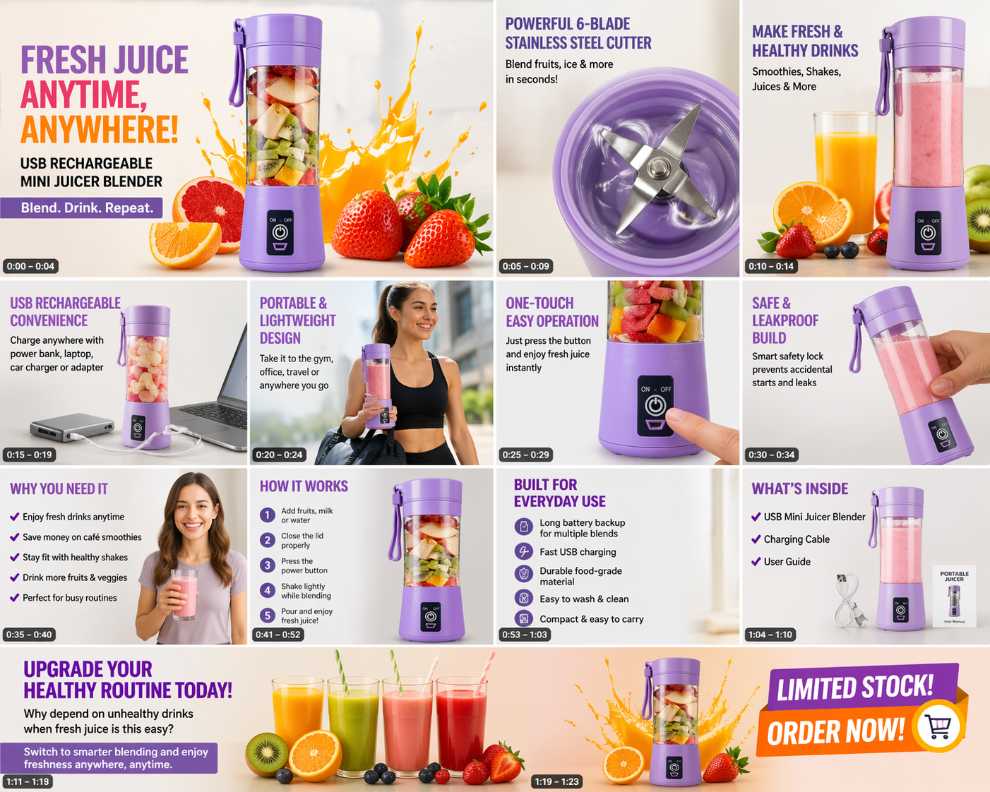 USB rechargeable mini juicer blender